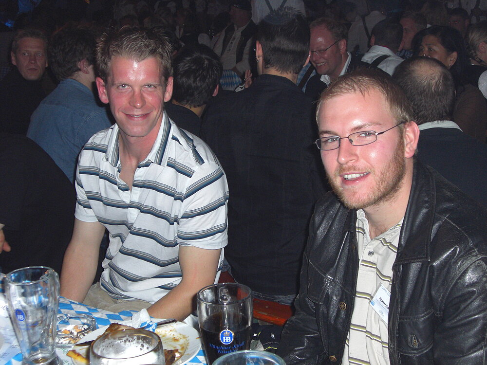 Two colleagues from AfB at the staff party in 2008